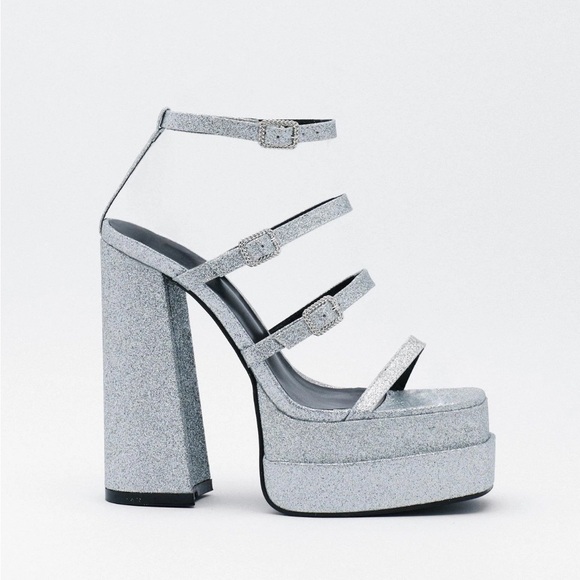 Nasty Gal Shoes - Brand New Nasty Gal Silver Platform Heels SZ 10